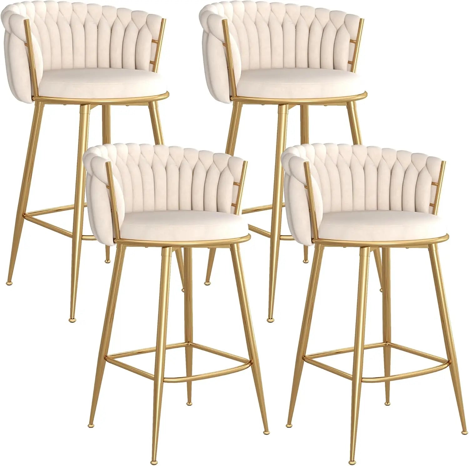 4-PC Velvet Upholstered 27IN (approx. 69 Cm) Seats, Hand-woven Backrest, Armrests