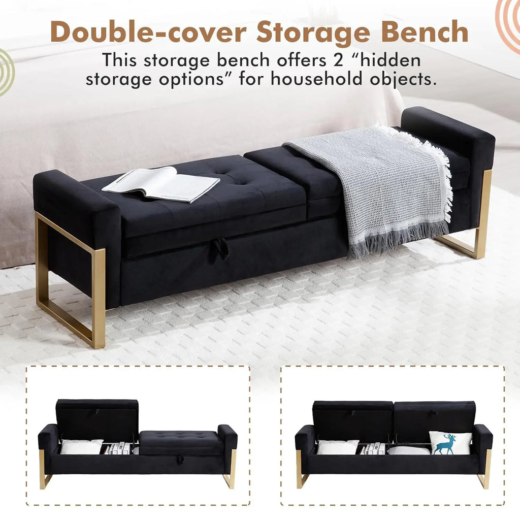 67" End of Bed Ottoman Storage Bench Golden Legs