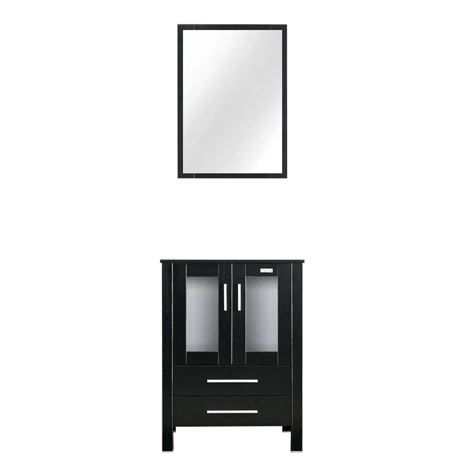 24" Vanity Blue Glass Vessel 2 Drawers Cabinet Soft Closing