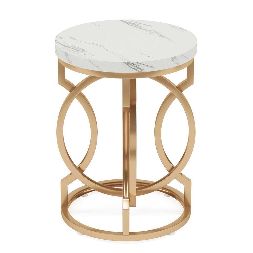 Round End Table 20" Thick Wood Top, Unique O-Shaped Base
