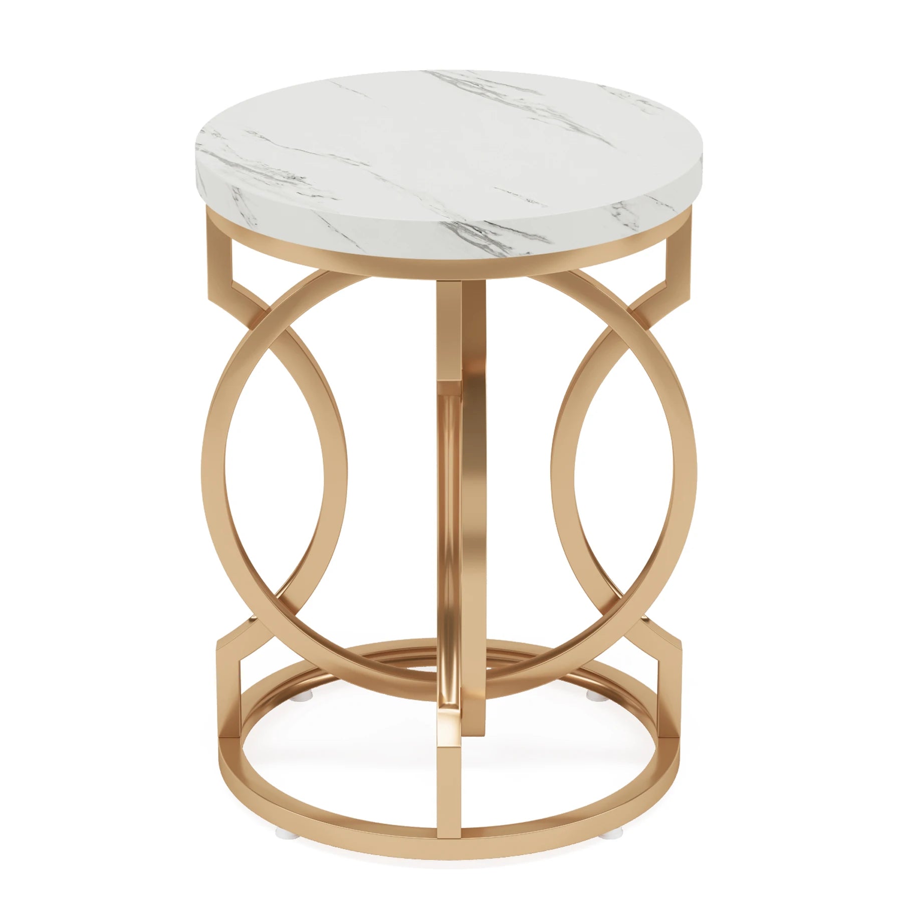 Round End Table 20" Thick Wood Top, Unique O-Shaped Base