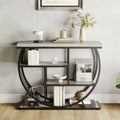 4-Tier Narrow Circle Base Wooden Sofa Table, Metal Frame