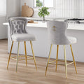 2-Set Bar Stools, Counter Height, Metal Legs, Button Tufted, Nail Heads