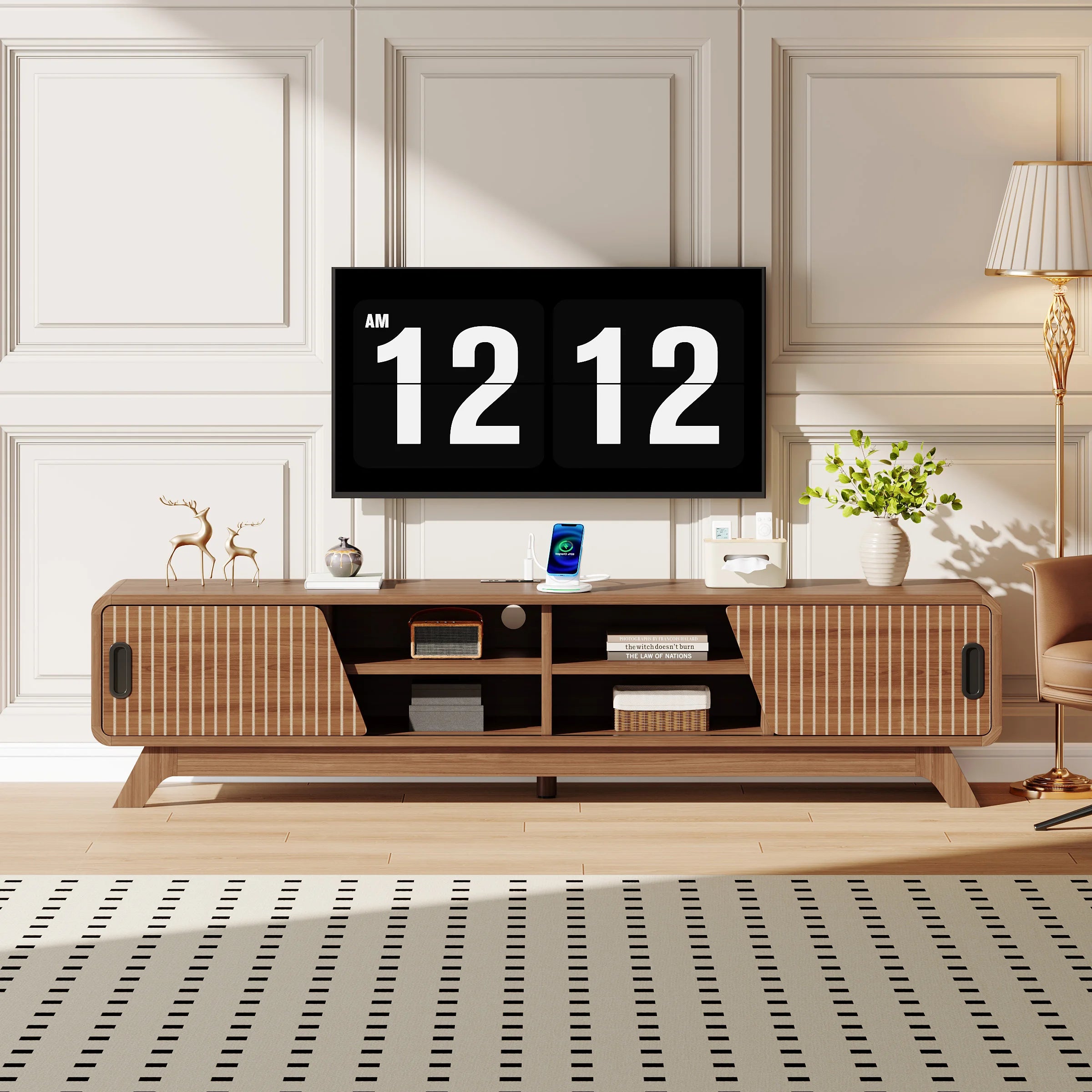 TV Stand, Storage, Shelves, Sliding Doors, American Standard Charging Station