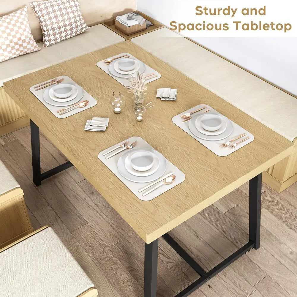 43Inch 5-Piece Corner Dining Table Set,  w/Bench Hidden Storage, 2 Ottomans