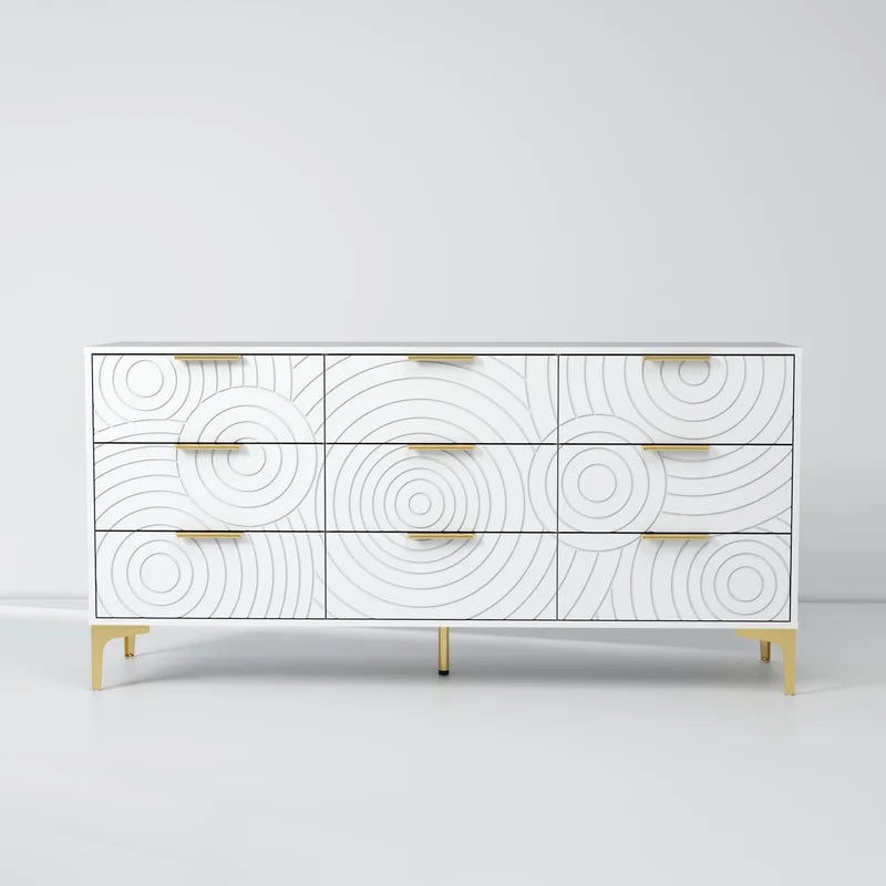 Modern White 9-Drawer Dresser, Metal Handles, Large Storage Chest