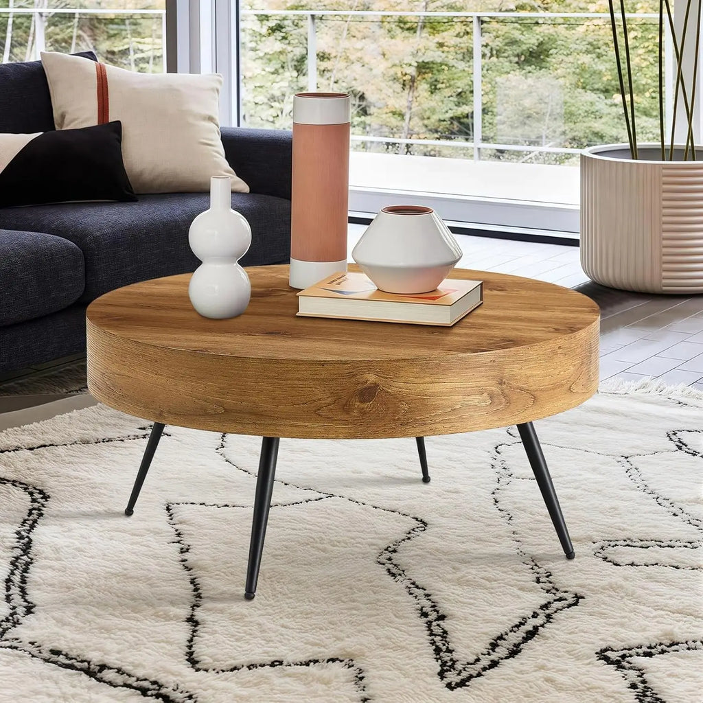 31.5" Wood Coffee Table, Storage Shelf, Round Accent Center Table