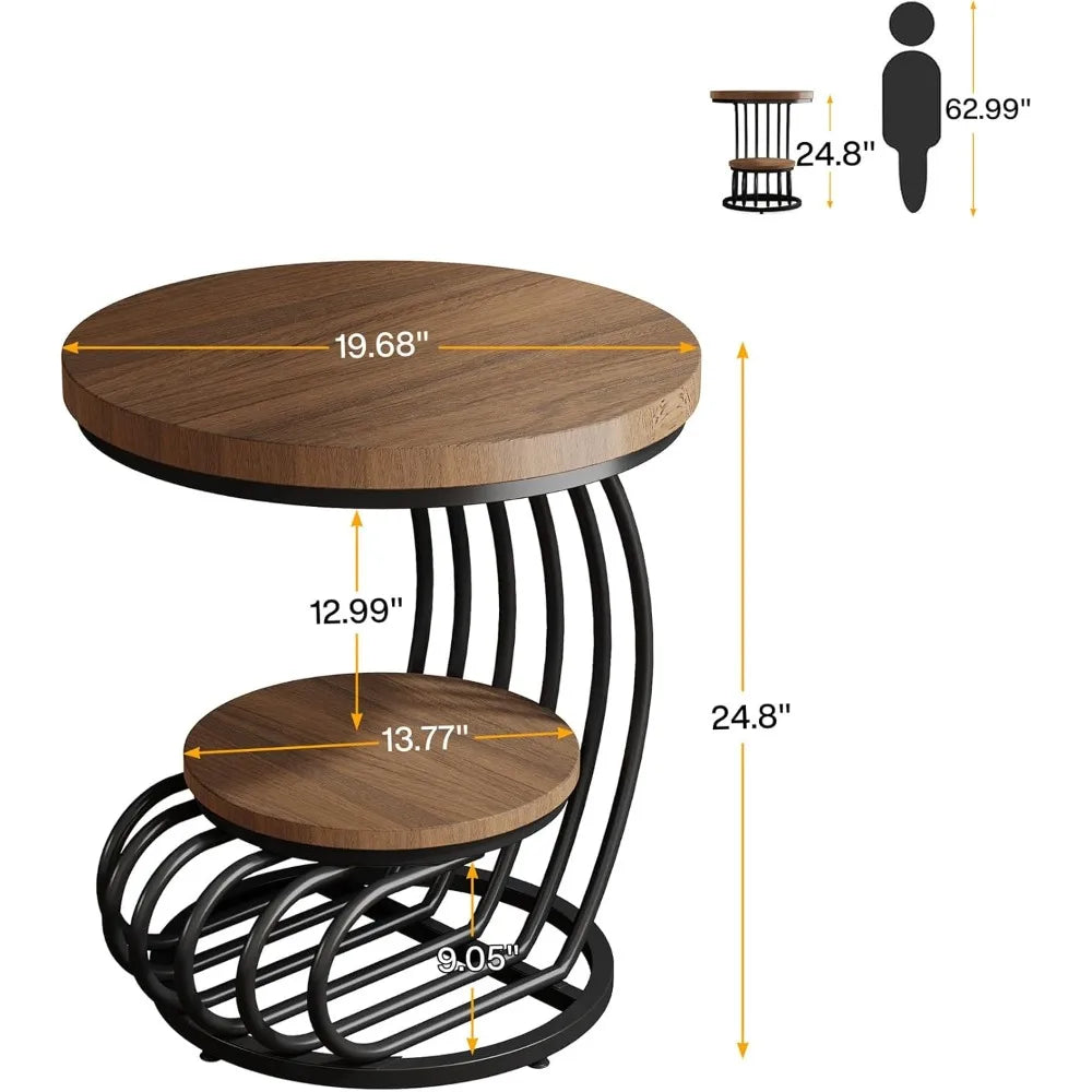 Round End Side Table:   2 Tiers Shelves, Vintage End Table