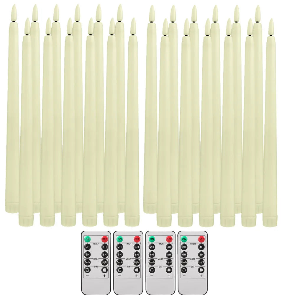 Pack of 12/24Pc LED Flameless Flickering Taper Candles, Remote Battery