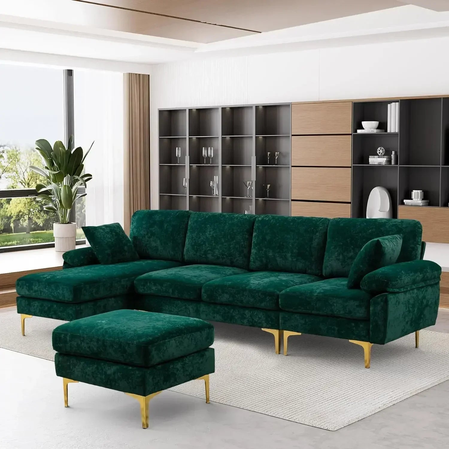 Velvet U-Shaped Convertible To L-Shaped Sectional 4 Seat Sofa