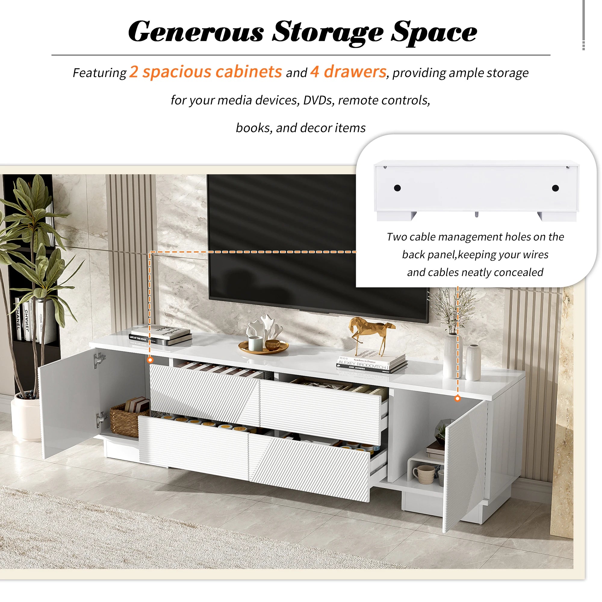 70.8'' TV Stand for up to 75IN TVs, Storage Cabinets, 4 Drawers