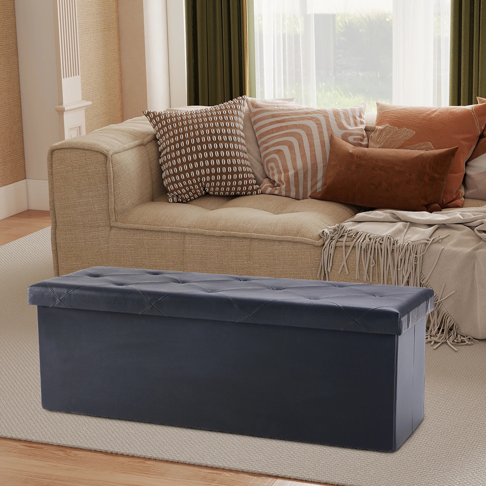 JHK 43IN Leather Folding Ottoman/Footrest Storage 660 lbs