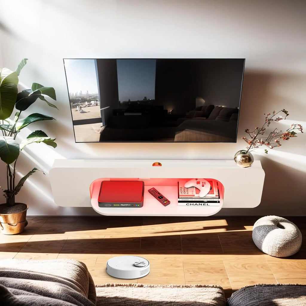 Floating TV Stand LED Lights, 58'' Wall Mounted , 1 Open Shelf