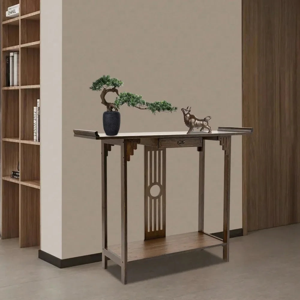 Walnut Bamboo Console Table Narrow Long Console