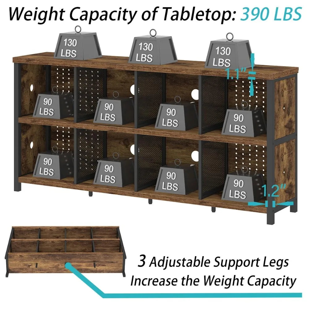 Rustic Horizontal Bookshelf, Industrial Large Wide Bookcase Cube Storage
