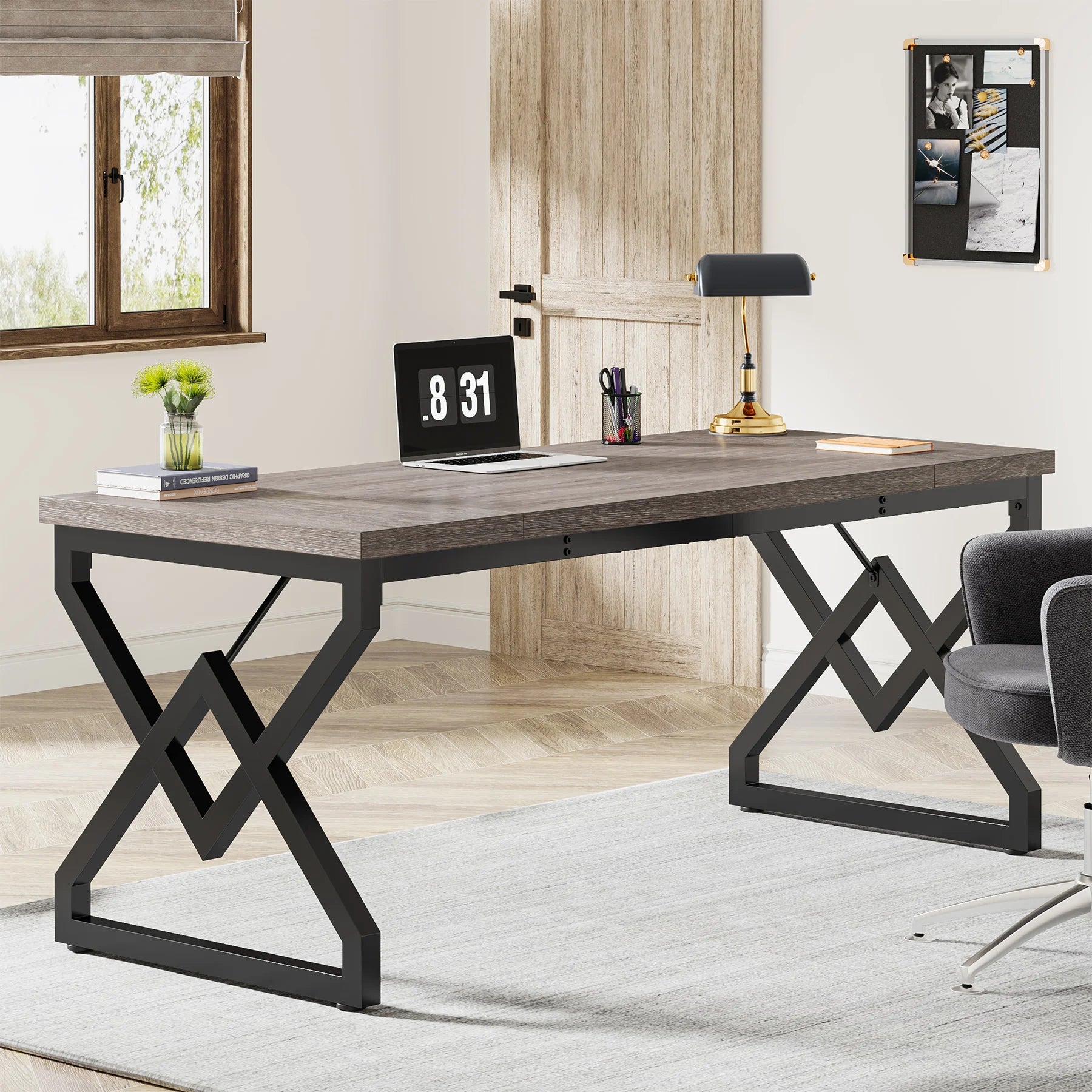 63" Large Executive Desk  / Home Office Desk, Metal Frame.