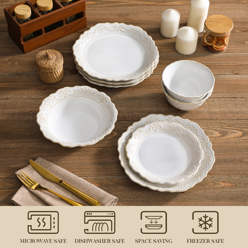 16/32 Piece White Stoneware:  4 Dinner/Dessert/Cereal & Soup Bowls