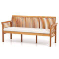 Wooden Indoor/Outdoor Bench, Cushion, Curved Armrest, Slatted Back 23x62.5x30.5