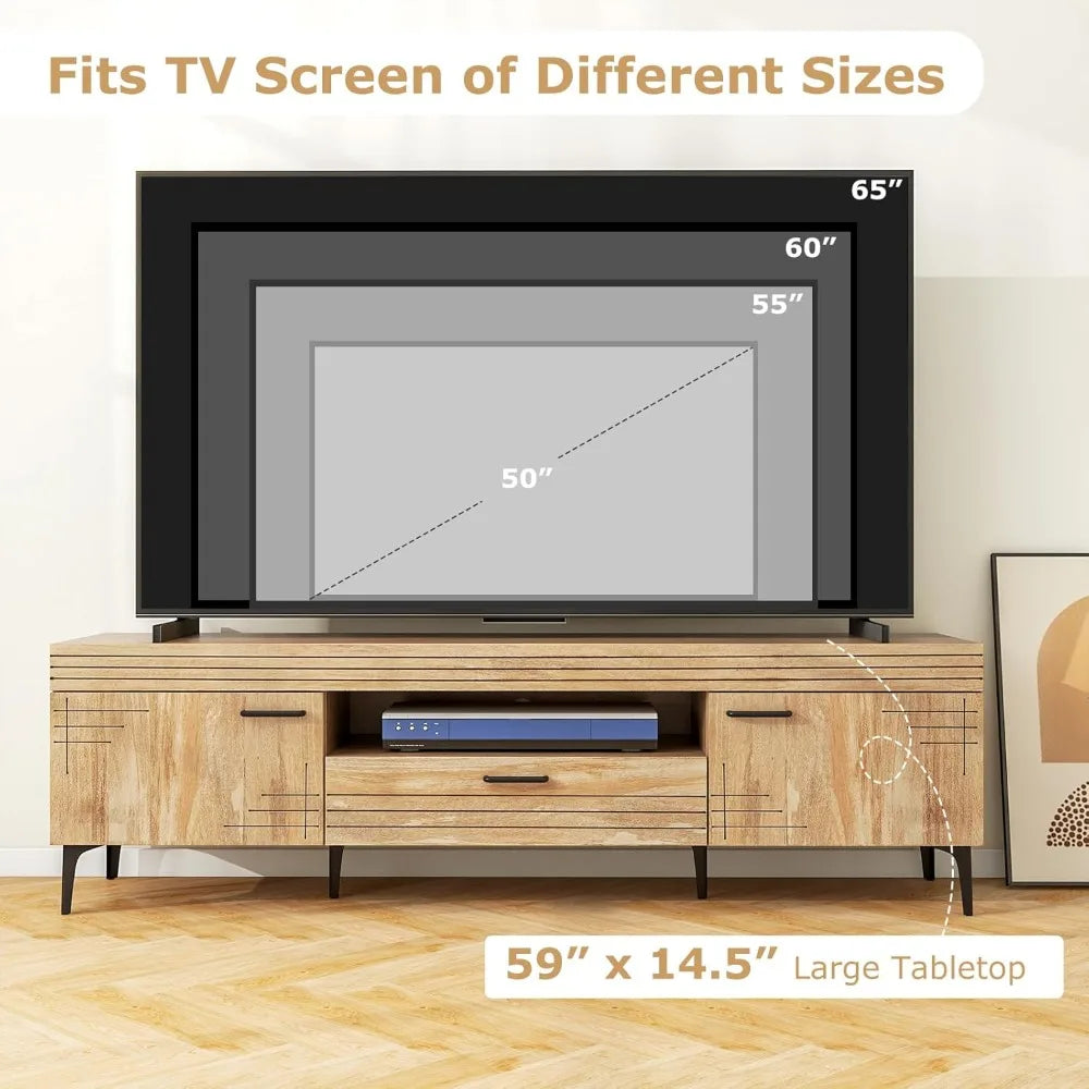 Entertainment Center for 65IN TVs, Drawer, 2 Cabinets Carved Doors