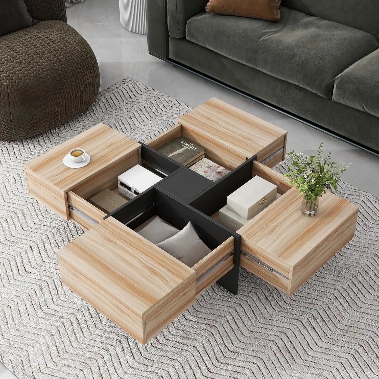 Coffee Table, Faux Marble Top, Rectangular with Caster Wheels.
