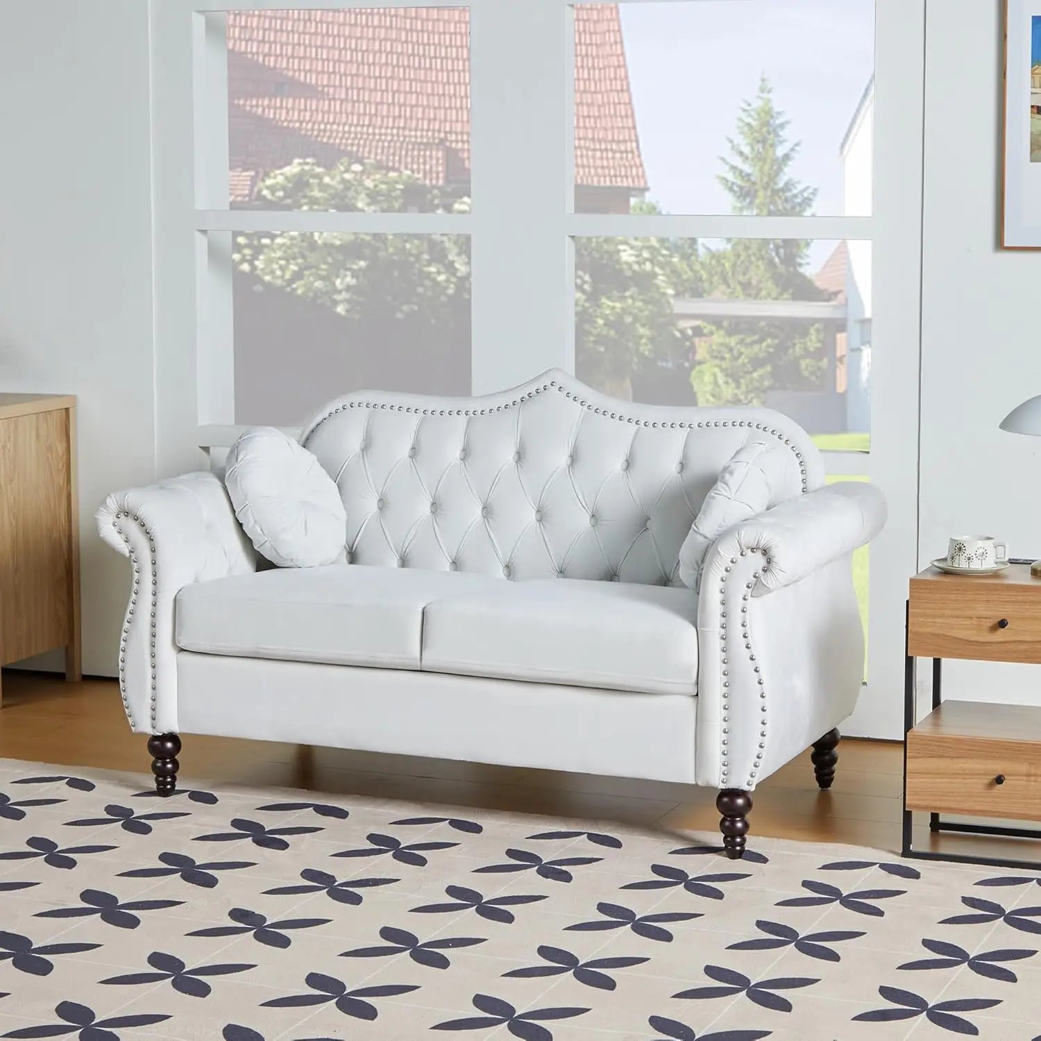 60" Chesterfield Loveseat Sofa, Upholstered 2 Seater Deep Button Tufted