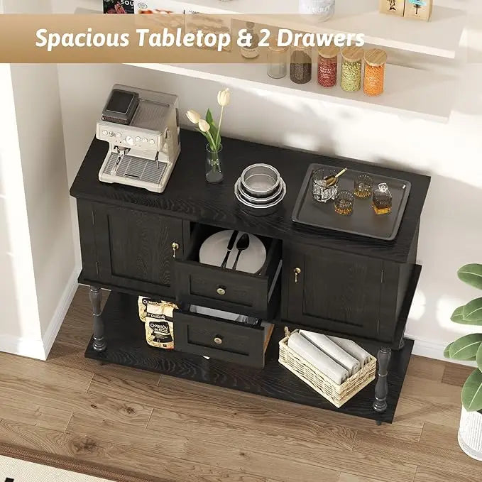 Console Table 2 Drawers 2 Storage Cabinets Open Shelf
