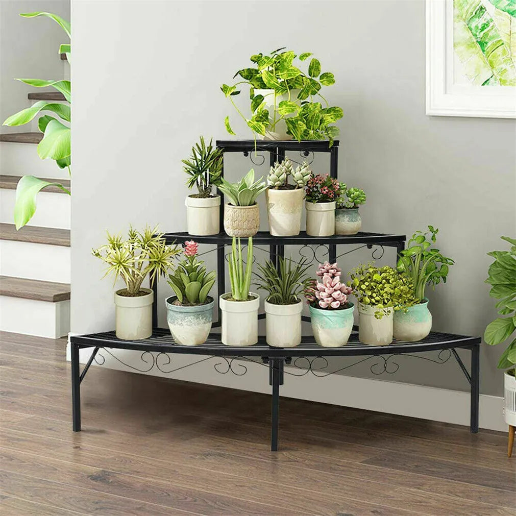 Outdoor/Indoor Plant Stand Metal 3-Tier Quarter Round Corner Shelf