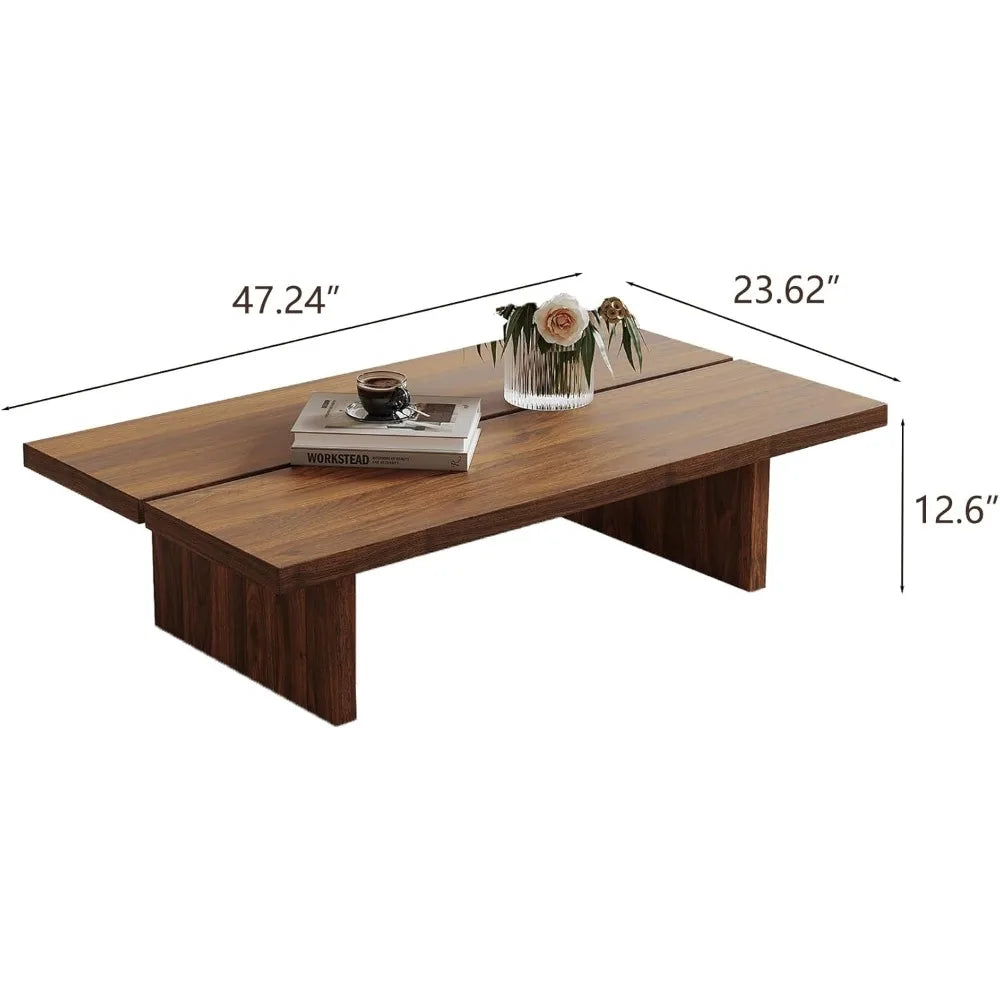 Rectangle Coffee Table, Walnut Wood, Brown Japanese Tea Table