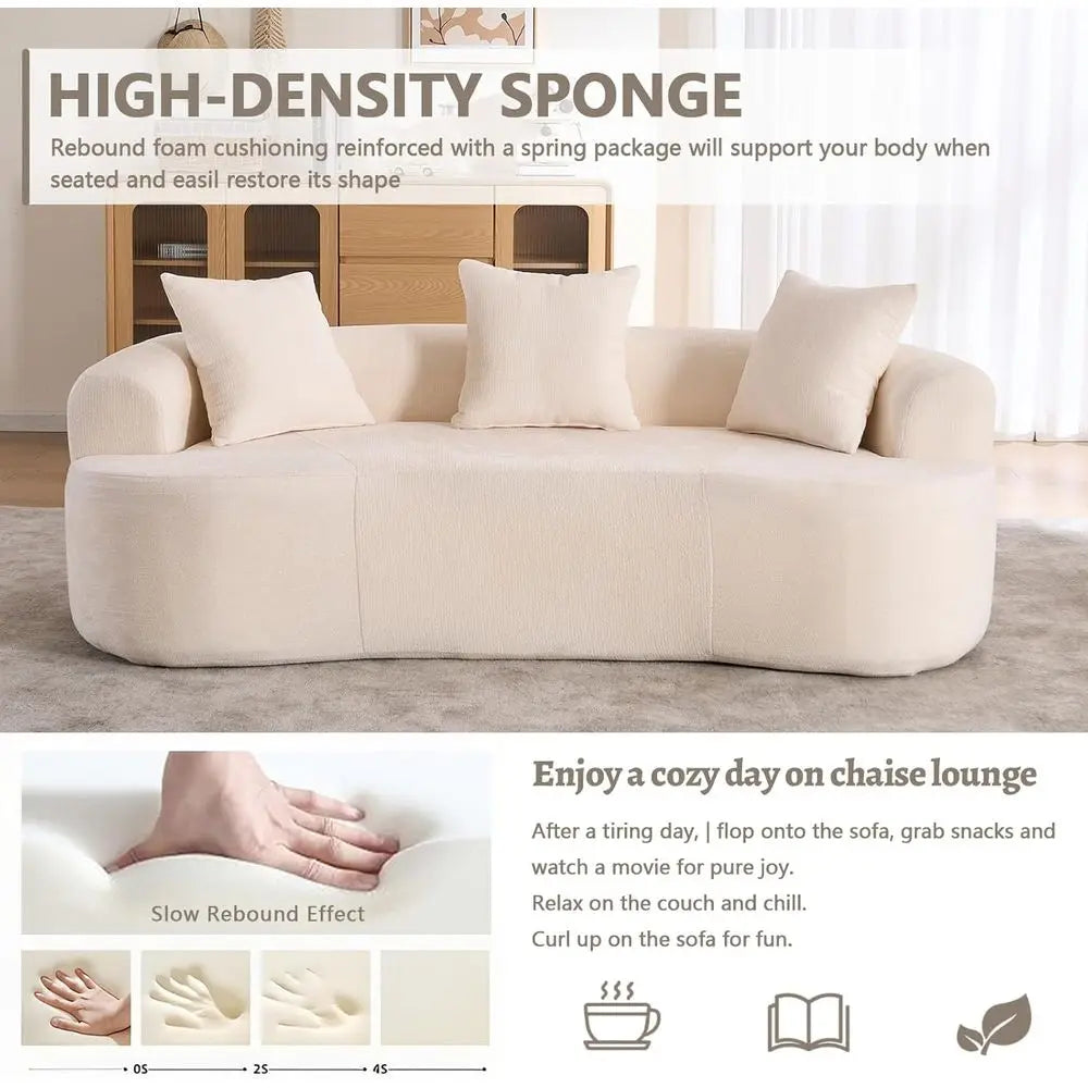 67” Plush Chenille Curved Loveseat, 3 Throw Pillows Extra Wide Armrests