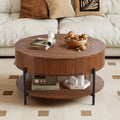 Round Coffee Table, 2-Drawer 2-Tier Rustic Wood Desktop Shelf