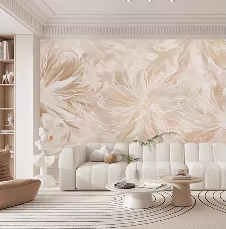 Cream Style Abstract Feather Flower Pattern Wallpaper European Wall mural