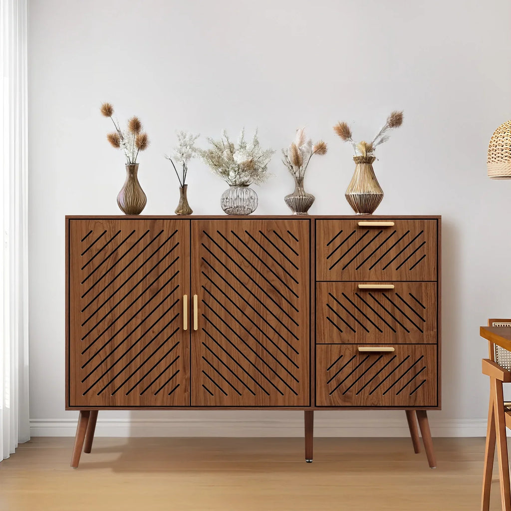 Buffet Sideboard Cabinet, Coffee Bar, Storage, 2-Doors, 3-Drawers, 3-Level Adjustable Shelves