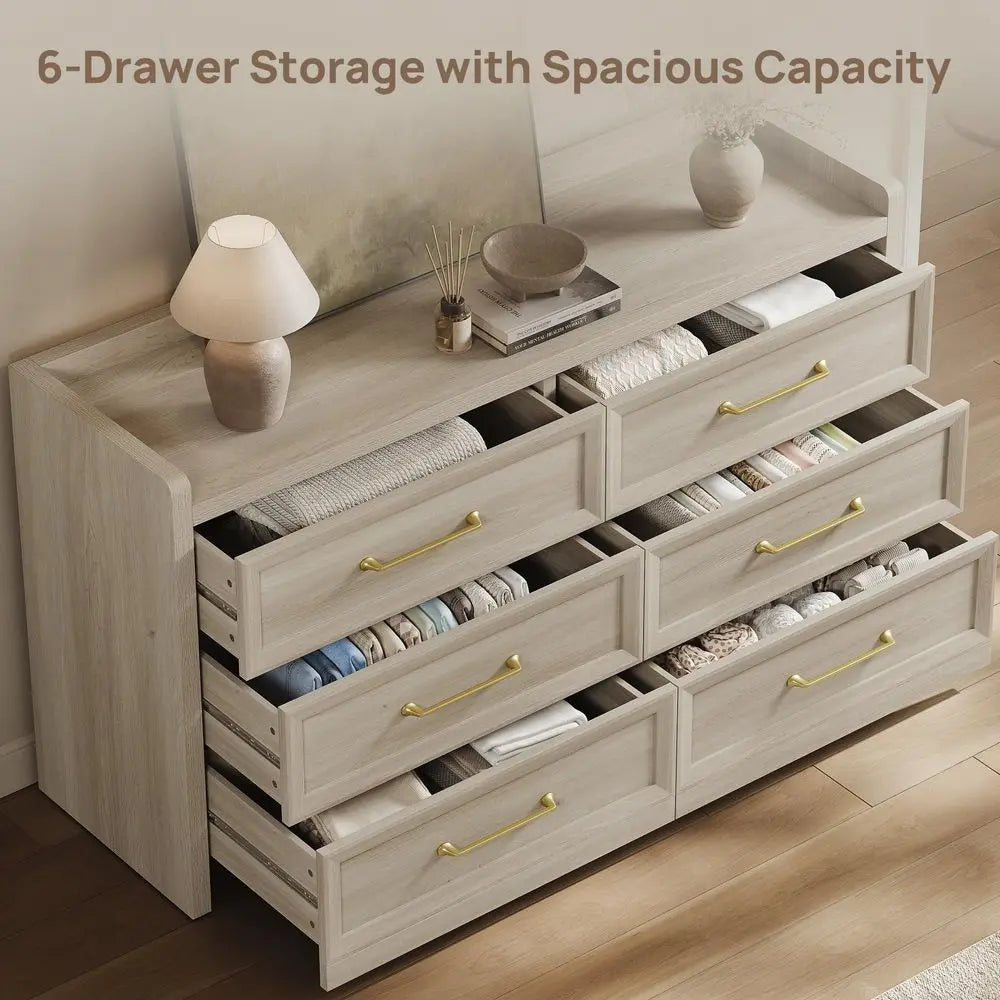 6-Drawer Dresser, 56.4IN Extra Wide Wooden Chest of Drawers