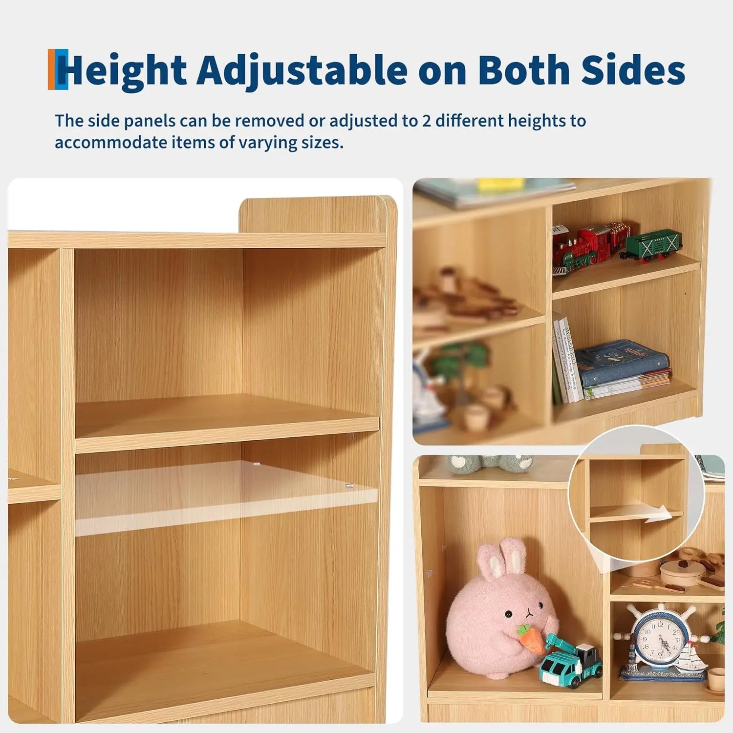 6-Shelf Montessori Toy Organizer, Bookcase with Adjustable Dividers, Natural