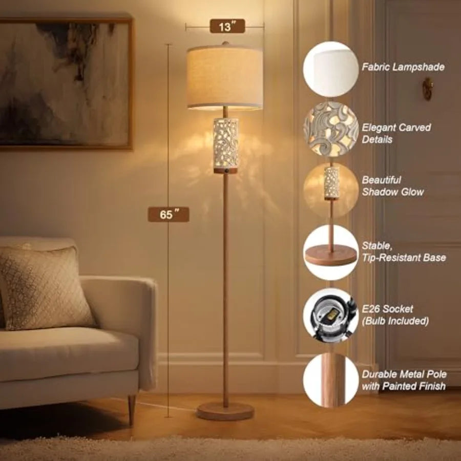 65" Tall Floor Lamp w/Night Light, Vintage Standing Lamp