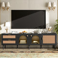 Rattan-inspired Media Console, 3 Cabinets, 2 Drawers for TVs up to 80'' LED Light