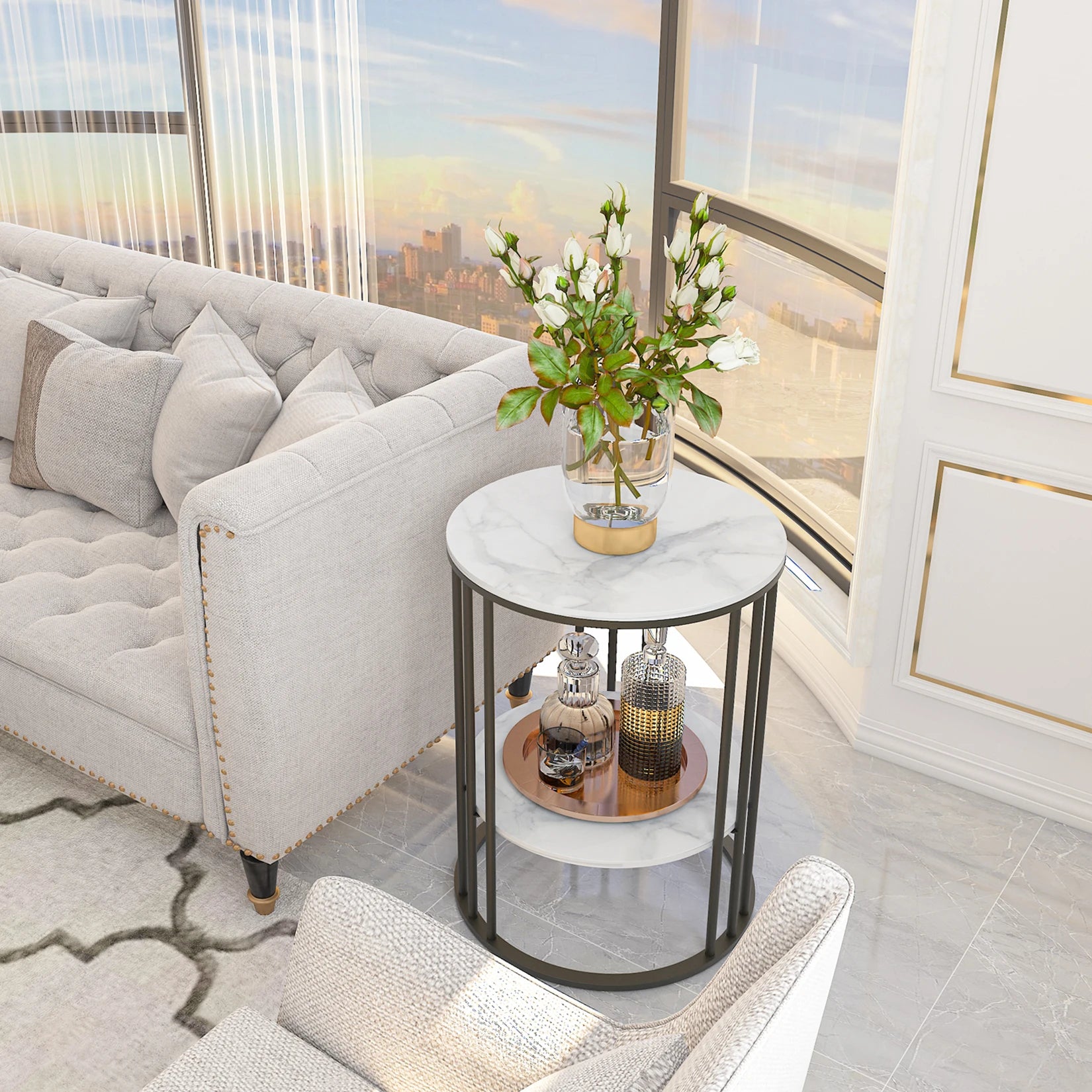 Round Marble Sofa End Side Table, 3 Colors
