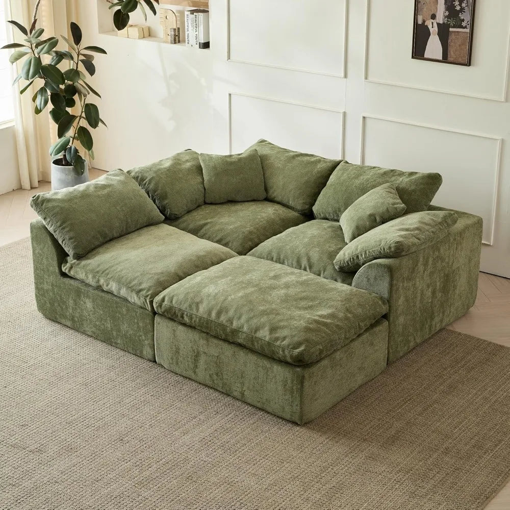 110" Cloud Sectional Couch Convertible L-Shape Boneless, Ottoman, 3 Seater