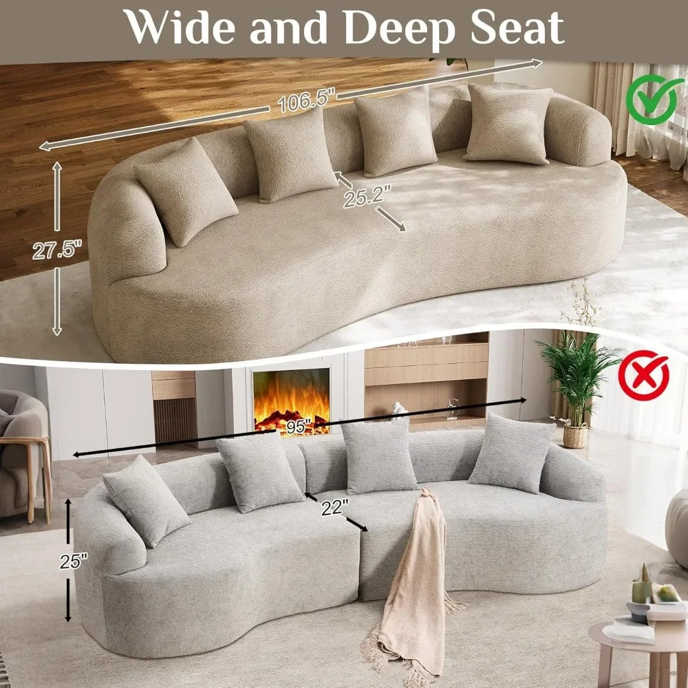 Curved Cloud Sofa 4-Seat Extra Deep Wide Seat Chenille, Pillows, No Assembly