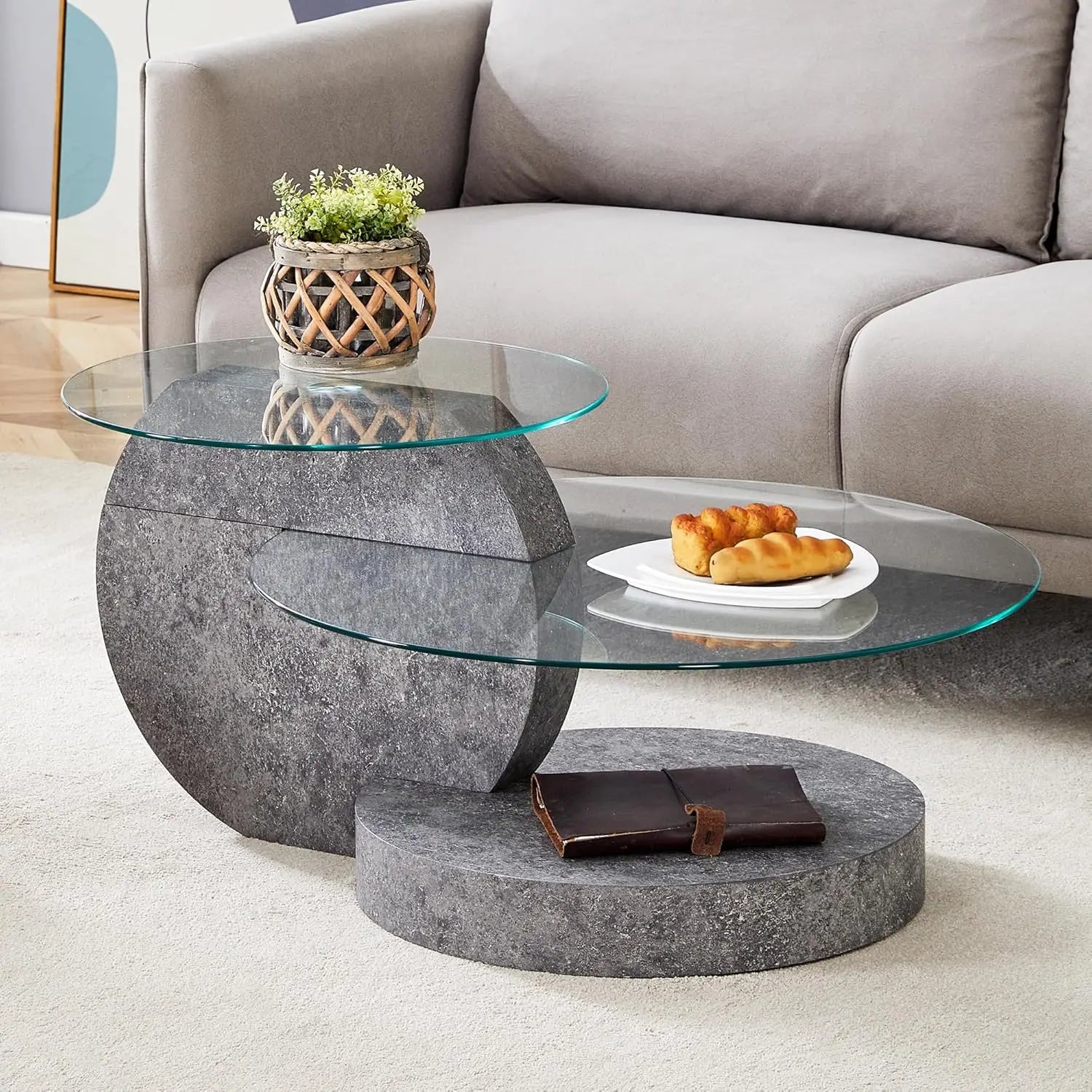 3IN Large Glass Round Coffee Tabletops｜3-Tier Tempered Glass｜