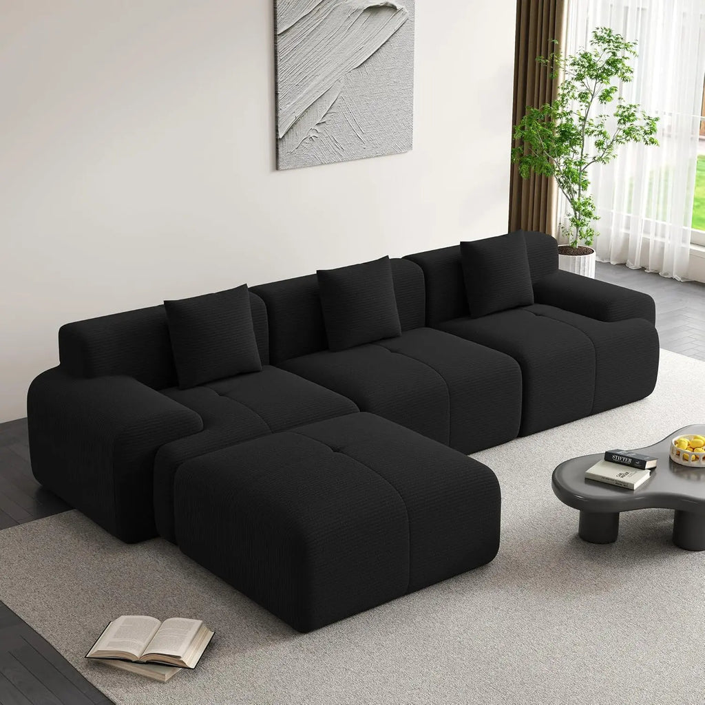 120" Boneless Cloud Modular Sectional Sofa, L-Shape Upholstered Cozy Corduroy