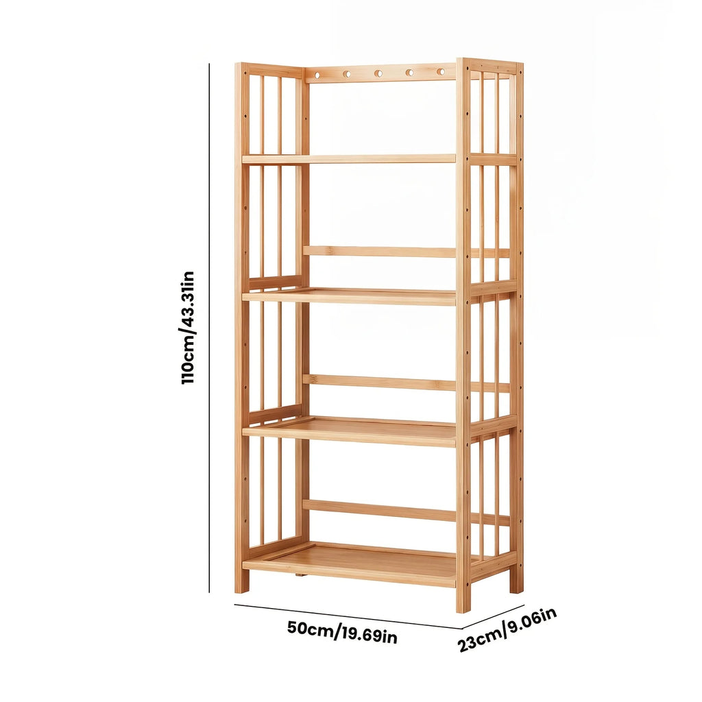 Bamboo Bookshelf Adjustable Narrow 4 or 5 Tier, Natural Organizer for Small Spaces
