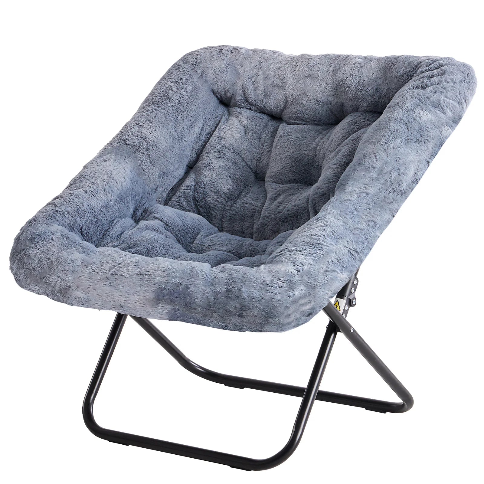JHK 28IN Saucer Chair Padded Faux Fur Folding Metal Frame