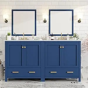 60" Separate 30" Double Sink Solid Wood 2 Cabinets 2 Drawers