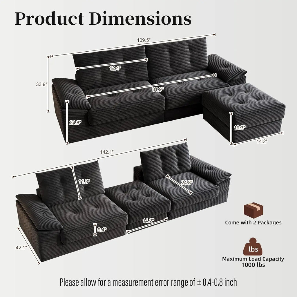 Compressed Convertible Sofa Bed, Thick Corduroy Fabric