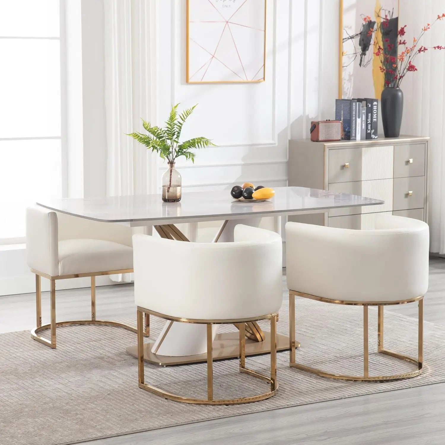 Velvet Set-of-4 Barrel Arm Dining Chairs w/Chrome Metal Frame