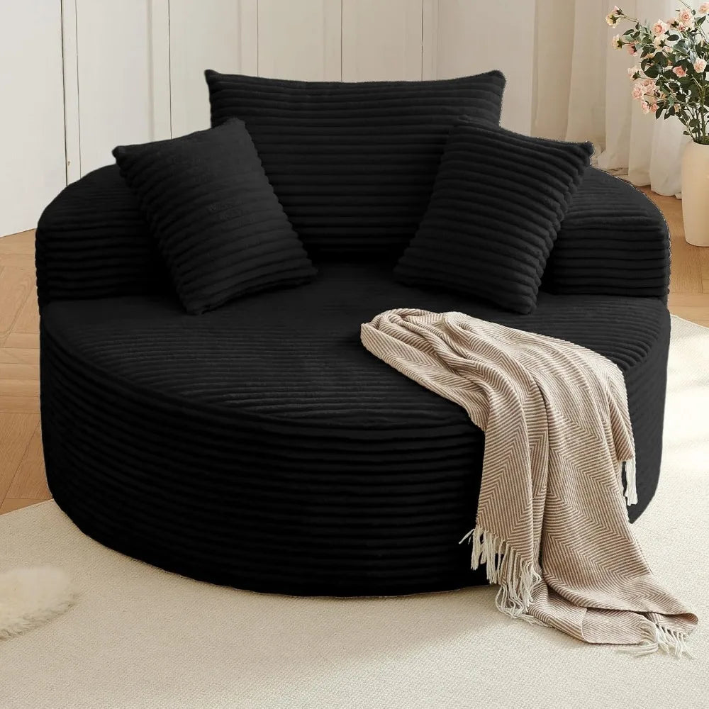 Oversized Circle Sofa Lounge Chaise, Corduroy Deep Seat Cloud