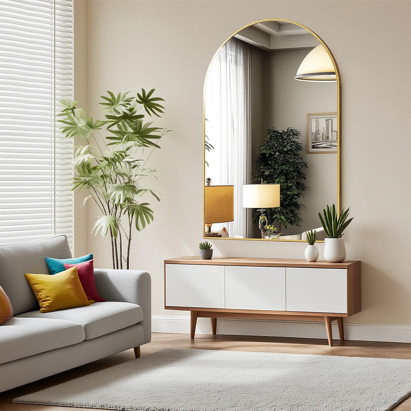 26"x38" Arched Metal Framed Mirrors for Wall Hanging