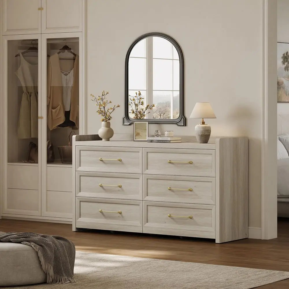 6-Drawer Dresser, 56.4IN Extra Wide Wooden Chest of Drawers