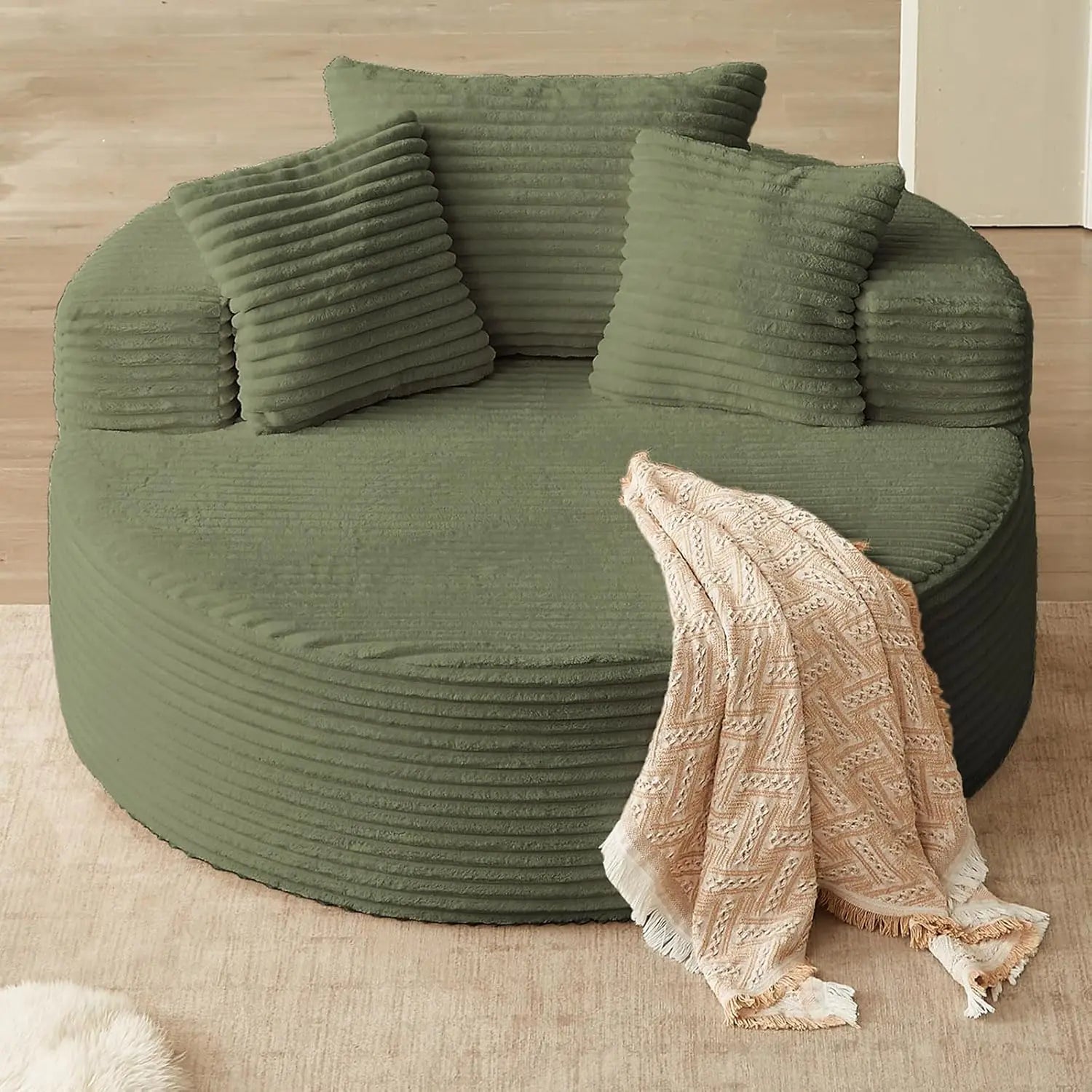 Oversized Circle Sofa Lounge Chaise, Corduroy Deep Seat Cloud